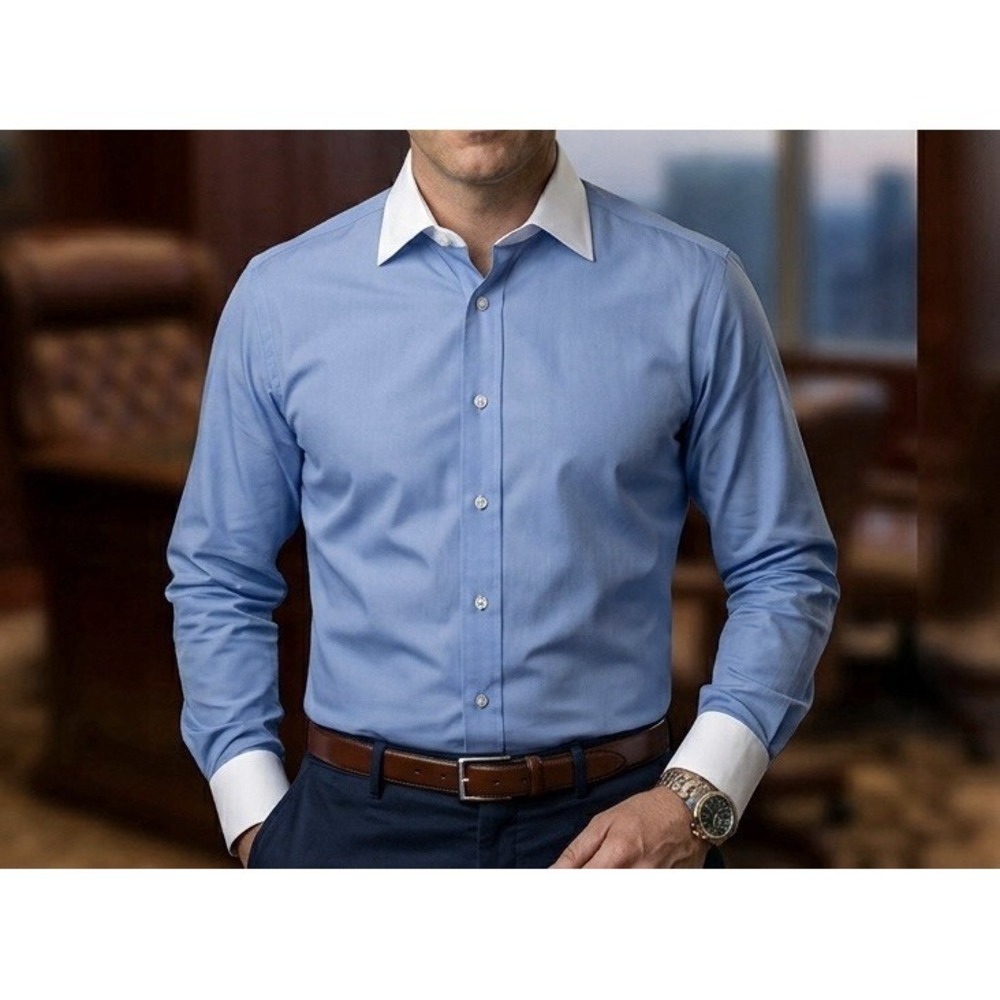 Trump Signature Lt Blue Solid Long Sleeve Button Up 16.5x34/35 L Non-Iron Cotton
